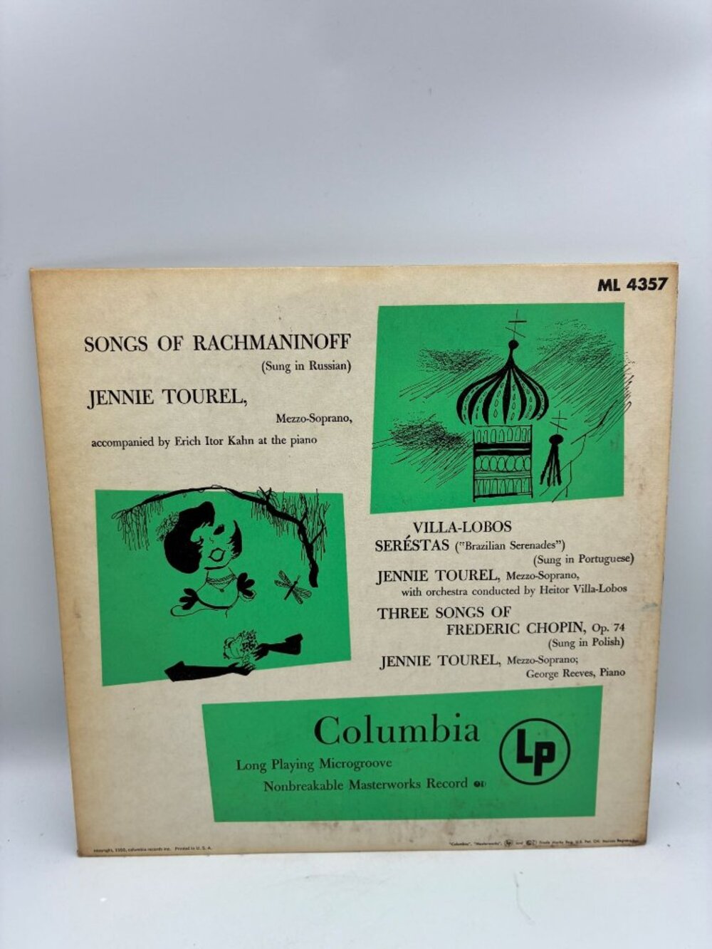 Songs Of Rachmaninoff Jennie Tourel 1950 Vinyl 33RPM Columbia Masterworks ML4357